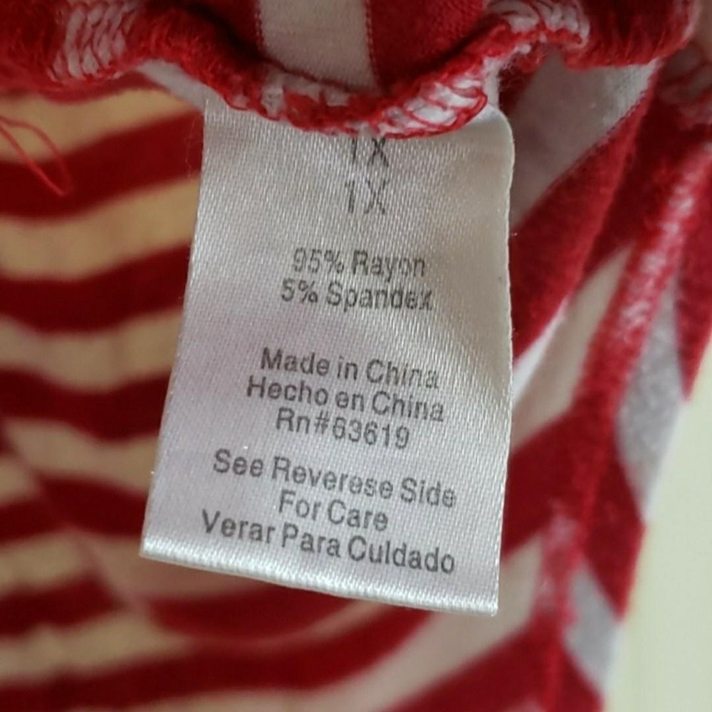 French Laundry Shirt Womens Plus 1X Red Stripe Scoop Neck Slit Sleeve Tunic Top - Picture 6 of 8